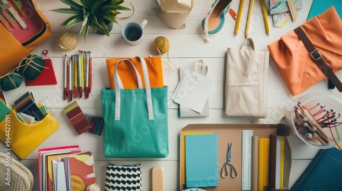 Preparing branded merchandise for promotional event in company swag kit. Concept Branded Merchandise, Promotional Items, Company Swag Kit, Event Giveaways, Marketing Materials 