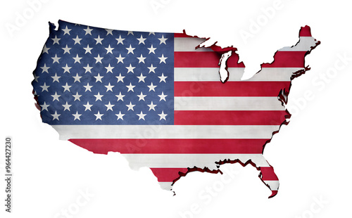 US outline with American flag design, isolated transparent