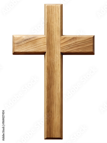 Wooden cross displayed on a neutral background, isolated transparent