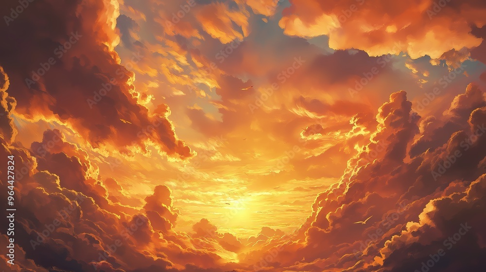 Obraz premium cartoon anime drawing of sunset cloudy sky