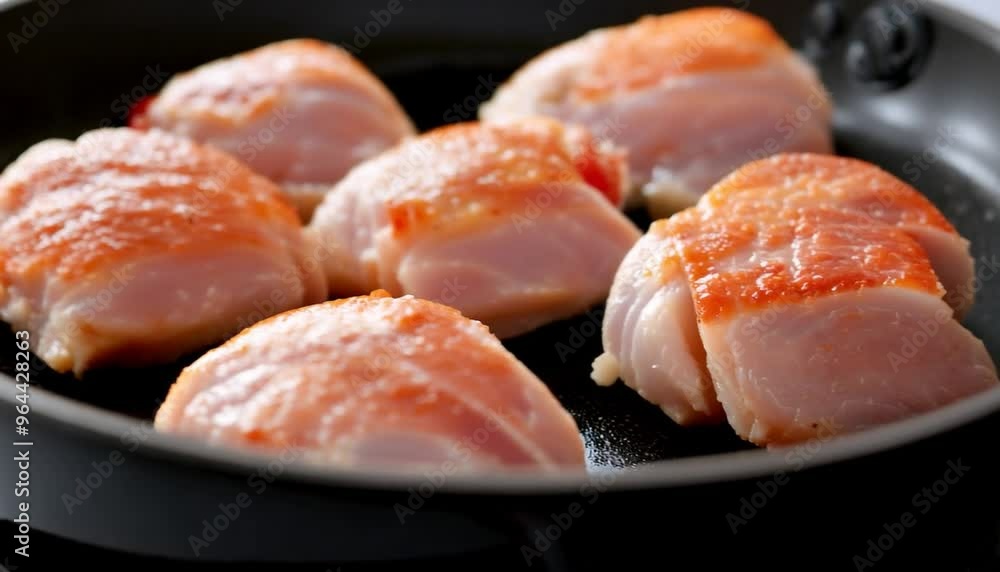 Closeup shot of chicken breasts in a black pan
Closeup shot of chicken breasts in a black pan