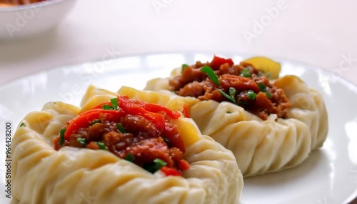 Chinese traditional steamed dumpligs momo with meat
