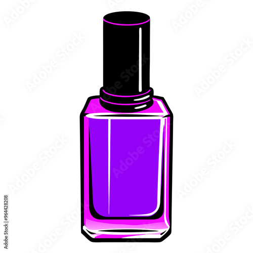  a stylized illustration of a bottle of nail polish. The bottle is rectangular with a black cap on top. The body of the bottle is filled with a bright purple color, giving it a vibrant appearance