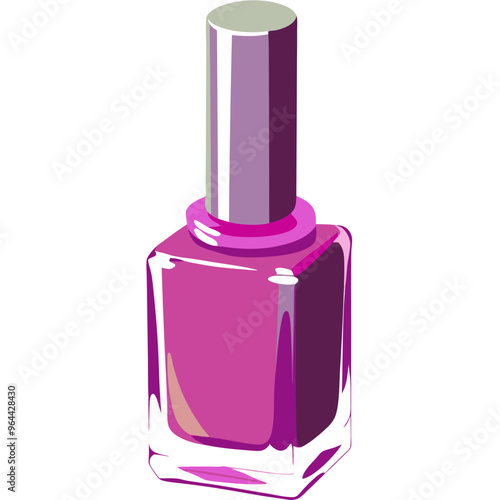 a digital illustration of a bottle of nail polish. The bottle is square-shaped with a shiny, metallic cap. The nail polish inside the bottle is a vibrant shade of pink or magenta