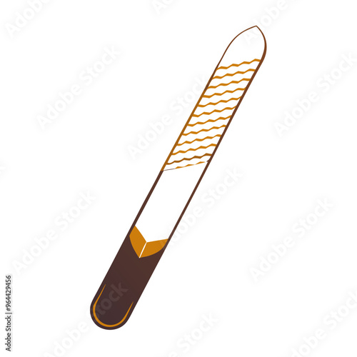 an illustration of a nail file. It has a long, narrow shape with a rounded end and a pointed tip. The file is divided into sections with different textures. The bottom section is dark brown