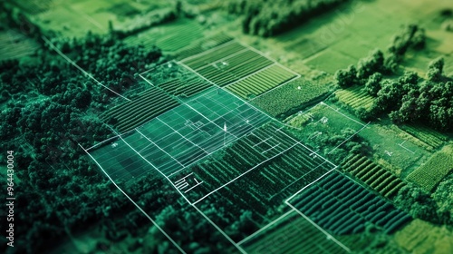 Wallpaper Mural A satellite image of farmlands, with data overlays showing crop health and water usage Torontodigital.ca