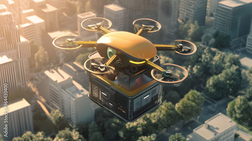 Wallpaper Mural Food delivery drones navigate a bustling urban landscape, showcasing the integration of technology and modern living in a vibrant city environment Torontodigital.ca