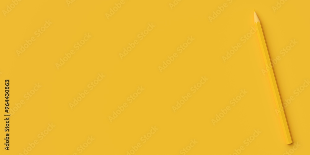 Yellow pencil on yellow background with copy space flat lay top view from above Yellow pencil on yellow background with copy space flat lay top view from above