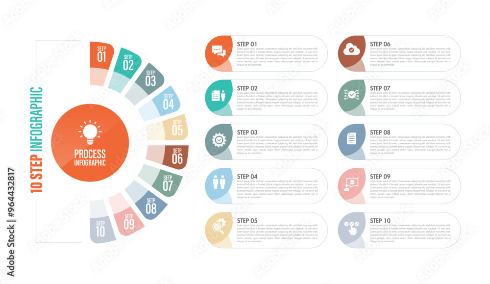 Pie chart with 10 to 04 steps. Colorful diagram collection with Circle icons for infographic, business presentation. Vector illustration.