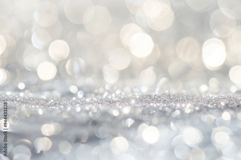 White bokeh lights on a soft silver background. Festive and elegant design for holiday cards and decoration. White bokeh lights on a soft silver background. Festive and elegant design for holiday cards and decoration.
