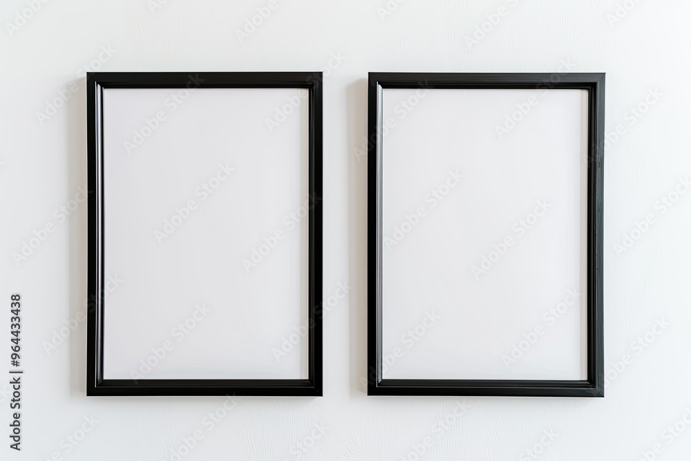 Two Empty Picture Frames on White Wall Two Empty Picture Frames on White Wall