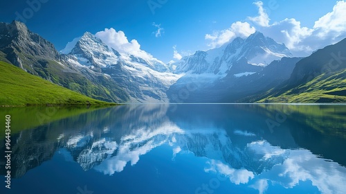 Wallpaper Mural Mountainous Landscape with Snow-Capped Peaks Reflected in a Still Lake Torontodigital.ca