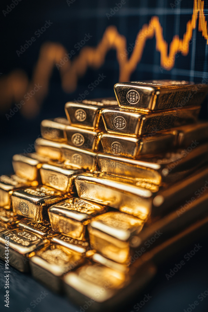 Gold Price Growth, Gold bars alongside a rising graph, illustrating the upward trend of gold prices and positive market developments Gold Price Growth, Gold bars alongside a rising graph, illustrating the upward trend of gold prices and positive market developments