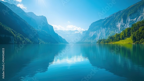 Wallpaper Mural Mountainous Landscape with Calm Lake and Reflection Torontodigital.ca