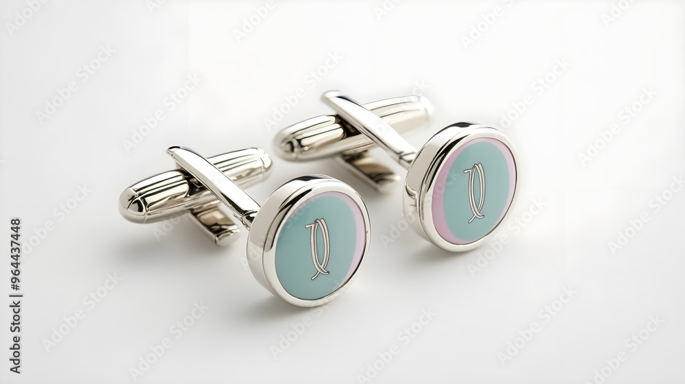 Silver Cufflinks with Blue and Pink Enamel Silver Cufflinks with Blue and Pink Enamel