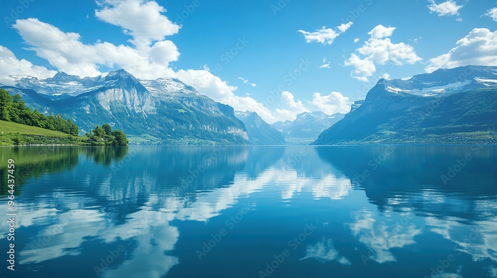 Fototapeta premium Mountain Range Reflected in Still Water of a Lake