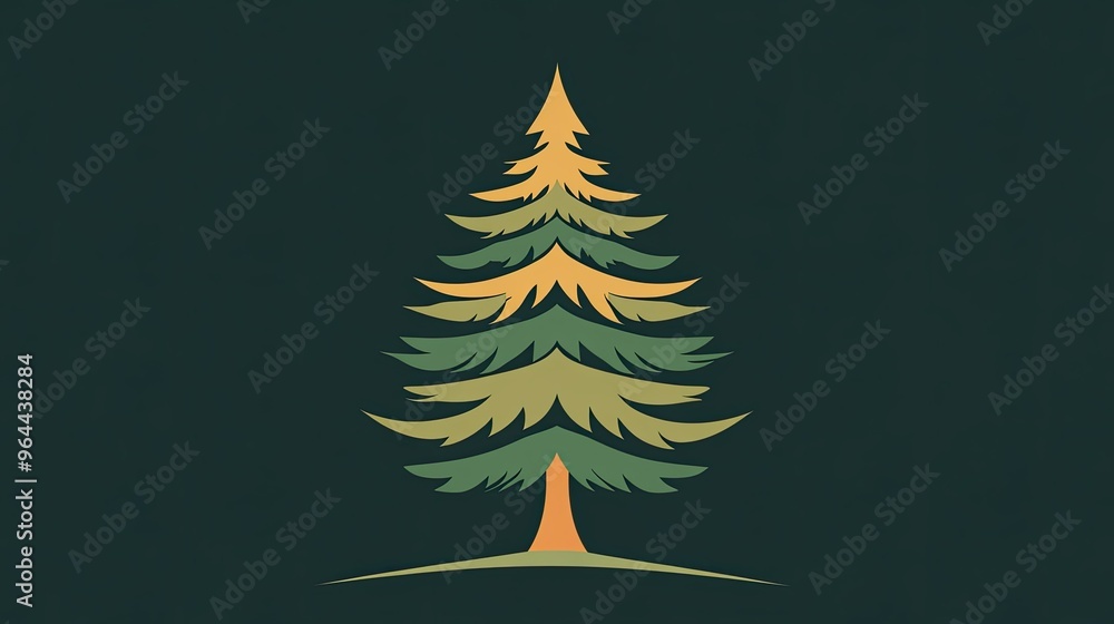Obraz premium Pine tree icon with symmetrical branches, flat design perfect for camping or nature themes.