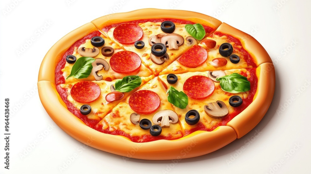 Pizza icon with a variety of toppings including pepperoni, olives, and mushrooms, presented in a clean design. Pizza icon with a variety of toppings including pepperoni, olives, and mushrooms, presented in a clean design.