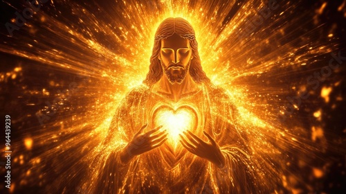 Wallpaper Mural Sacred Heart of Jesus icon with rays of light emanating from His chest, symbolizing divine love and mercy. Torontodigital.ca