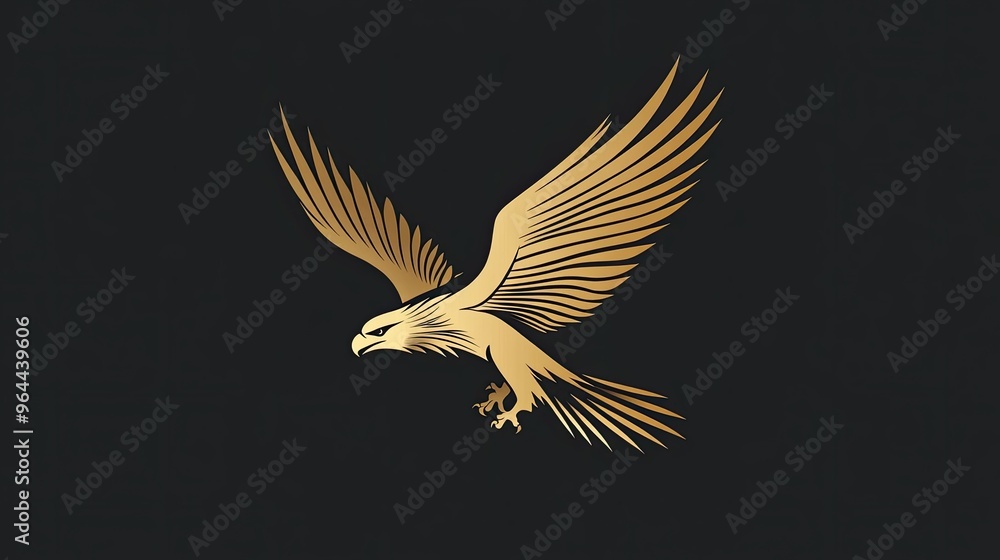 Obraz premium Sleek and modern eagle logo in flight, wings spread wide, representing freedom and ambition.