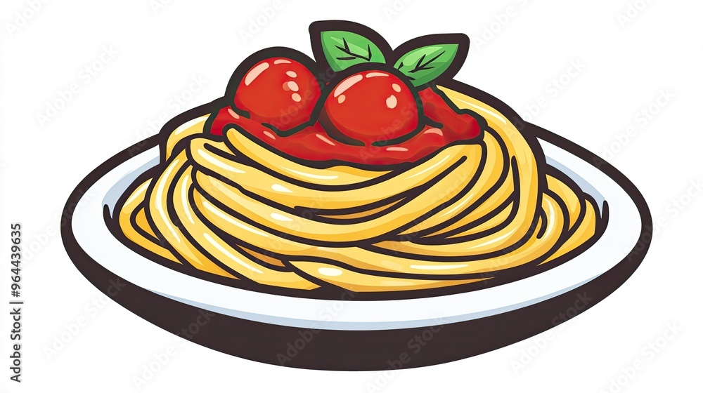 Spaghetti icon featuring noodles topped with tomato sauce, drawn with clean, sharp lines. Spaghetti icon featuring noodles topped with tomato sauce, drawn with clean, sharp lines.