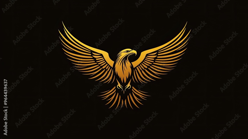 Obraz premium Sleek and modern eagle logo in flight, wings spread wide, representing freedom and ambition.