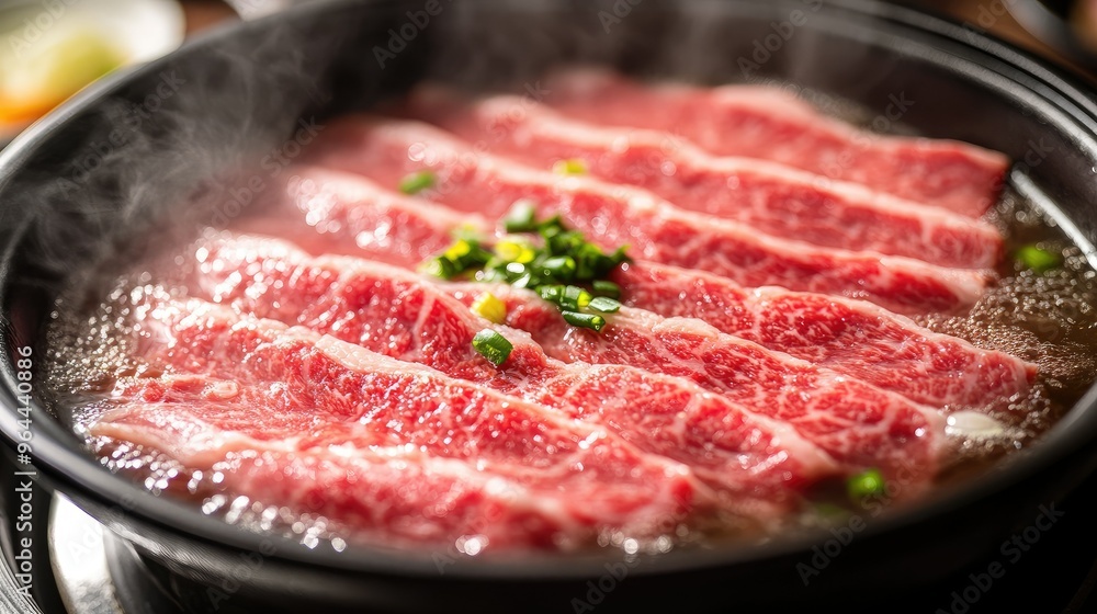 Wagyu beef shabu-shabu, with thin slices ready to be dipped into a hot broth Wagyu beef shabu-shabu, with thin slices ready to be dipped into a hot broth