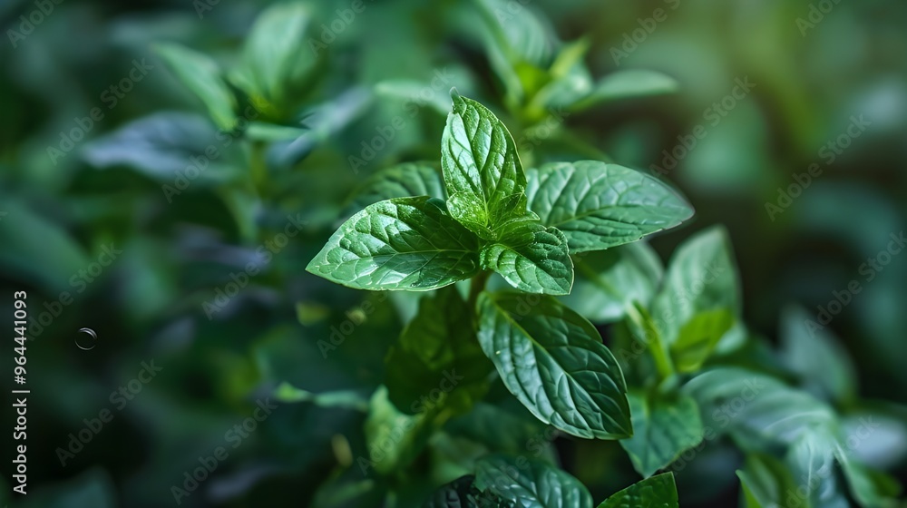 In the garden, a fresh green peppermint plant In the garden, a fresh green peppermint plant
