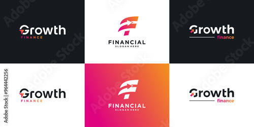 Minimalist arrow growth business finance vector logo design collection.