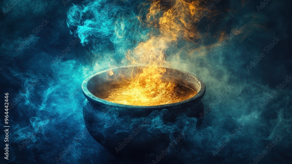 Enchanted Cauldron Overflowing with Mystical Smoke Border Enchanted Cauldron Overflowing with Mystical Smoke Border