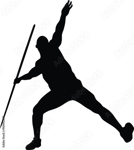 Javelin thrower silhouette illustration. Men athlete pose while doing sport activity.