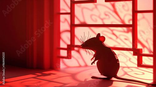 Chinese zodiac year of the rat with a dominant red background photo