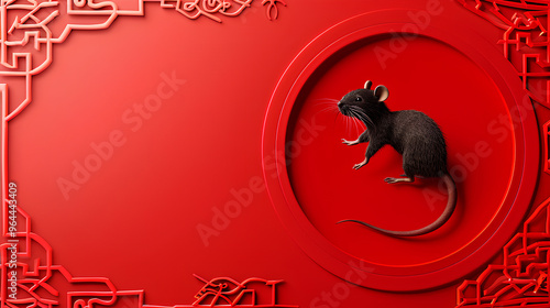 Chinese zodiac year of the rat with a dominant red background photo