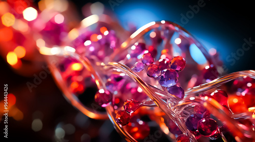 A close up of some glass beads with some red and purple grapes, red christmas background, red christmas lights, red christmas balls
