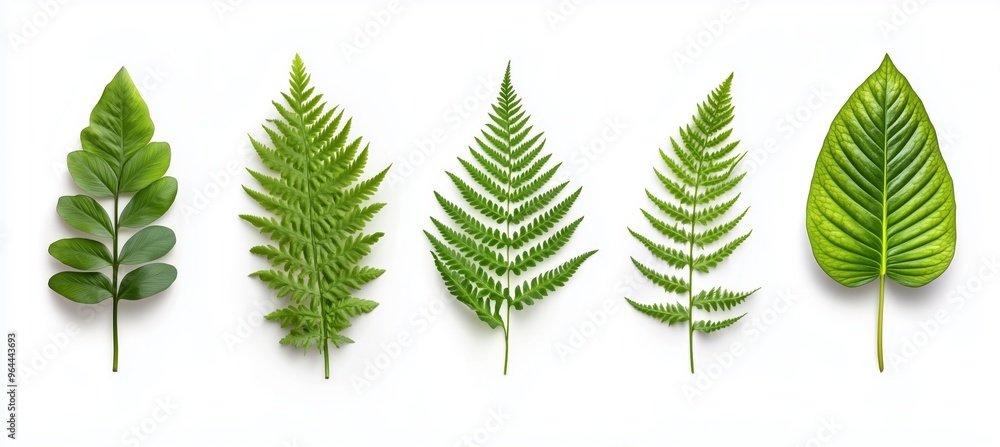 A collection of tropical ferns isolated on a white background A collection of tropical ferns isolated on a white background