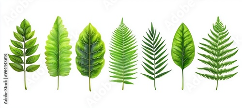 A collection of tropical ferns isolated on a white background