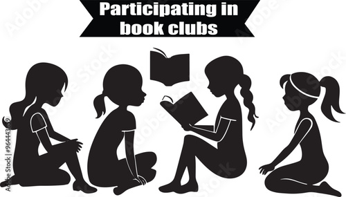 Participating in Book Clubs Artistic Silhouette Elements in Black