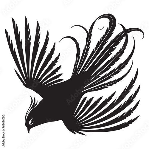 Bird Clipart - Resplendent quetzal Silhouette - Resplendent Quetzal Bird Vector Illustration in black and white 