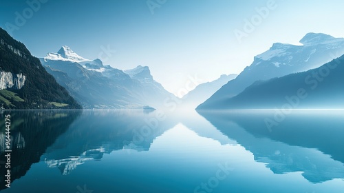 Mountainous Landscape Reflected in Still Lake Water