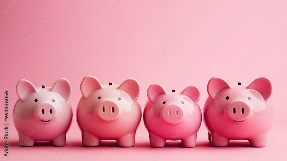 A group of pink piggy banks of different sizes, illustrating family savings and collective financial planning. A group of pink piggy banks of different sizes, illustrating family savings and collective financial planning.