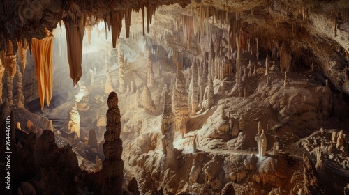 Cave Interior A detailed view of the interior of a cave with stalactites photo