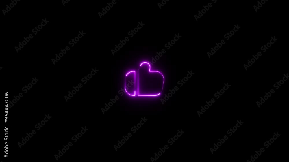 Neon glowing thumb up like symbol, animated like button on black background. Like button animation Neon glowing thumb up like symbol, animated like button on black background. Like button animation