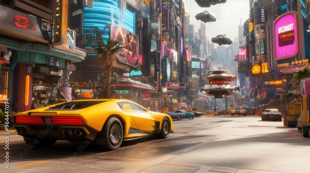 Obraz premium Vibrant Futuristic City Street Scene
