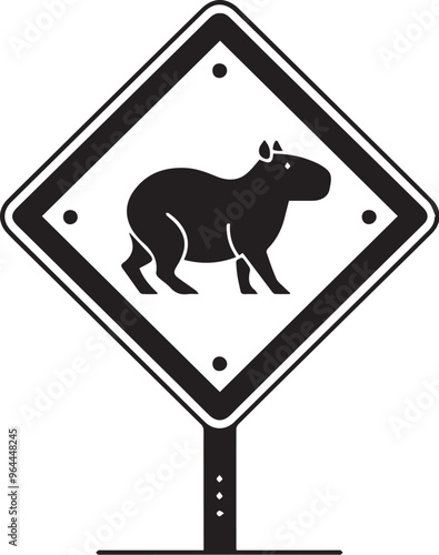 CAPYBARA IN TRAFFIC SIGN FOR GRAPHIC DESIGN AND VECTORS, VECTORIZED IMAGE FOR DIGITAL CONTENT CREATION OF TRAFFIC SIGNS WITH CAPYBARA