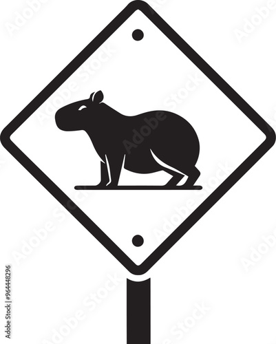 CAPYBARA IN TRAFFIC SIGN FOR GRAPHIC DESIGN AND VECTORS, VECTORIZED IMAGE FOR DIGITAL CONTENT CREATION OF TRAFFIC SIGNS WITH CAPYBARA