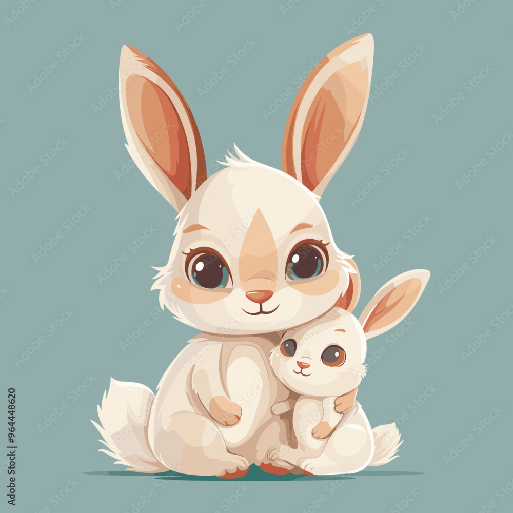 Mom bunny hugging her baby bunny cartoon style vector illustration Mom bunny hugging her baby bunny cartoon style vector illustration