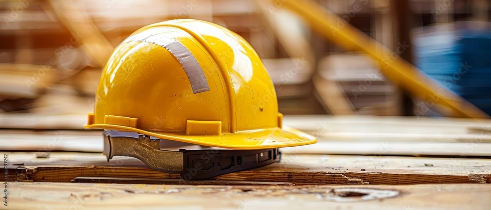 Hard Hat A close-up of a construction hard hat with a reflective stripe Hard Hat A close-up of a construction hard hat with a reflective stripe