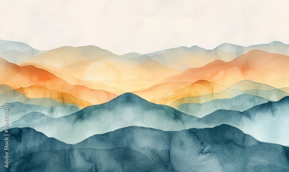 Watercolor abstract dunes at dusk on white. Watercolor abstract dunes at dusk on white.