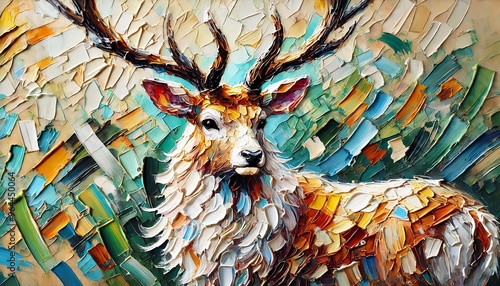 Fototapeta Naklejka Na Ścianę i Meble -  An oil painting of a deer using thick, impasto brush strokes