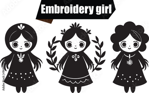 Embroidering Girl Modern Black Silhouette Design Elements